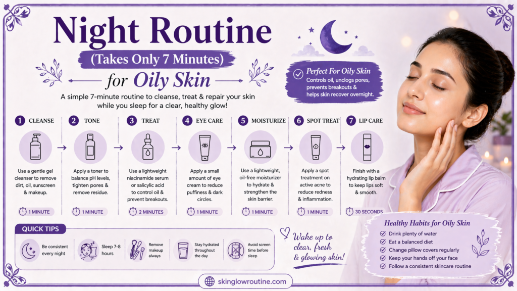 Oily skin care routine at night time
